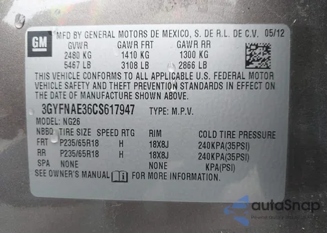 2012 Cadillac Srx Luxury Collection z USA, uszkodzony, nr VIN 3GYFNAE36CS617947